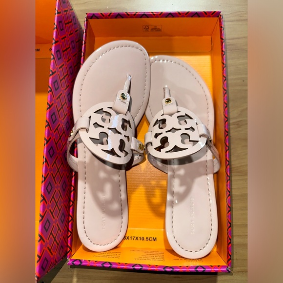 Tory Burch Miller Patent Sandal Sea Shell Pink Sandals - Picture 7 of 12